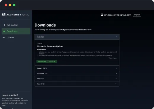Downloads: always-current builds, self-served