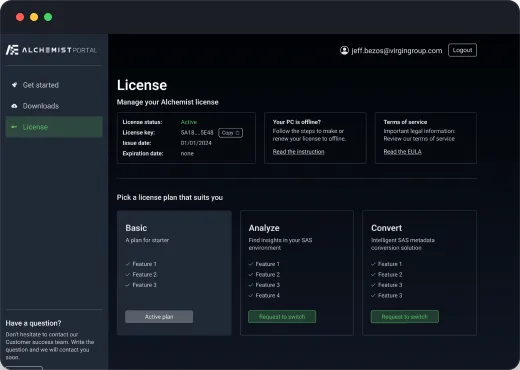 Licensing: keys and access owned by admins