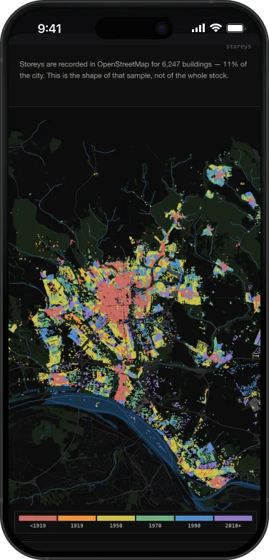 Phone screen with the full-width map