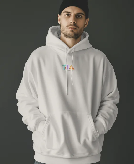 White hoodie with the embroidered T1A logo