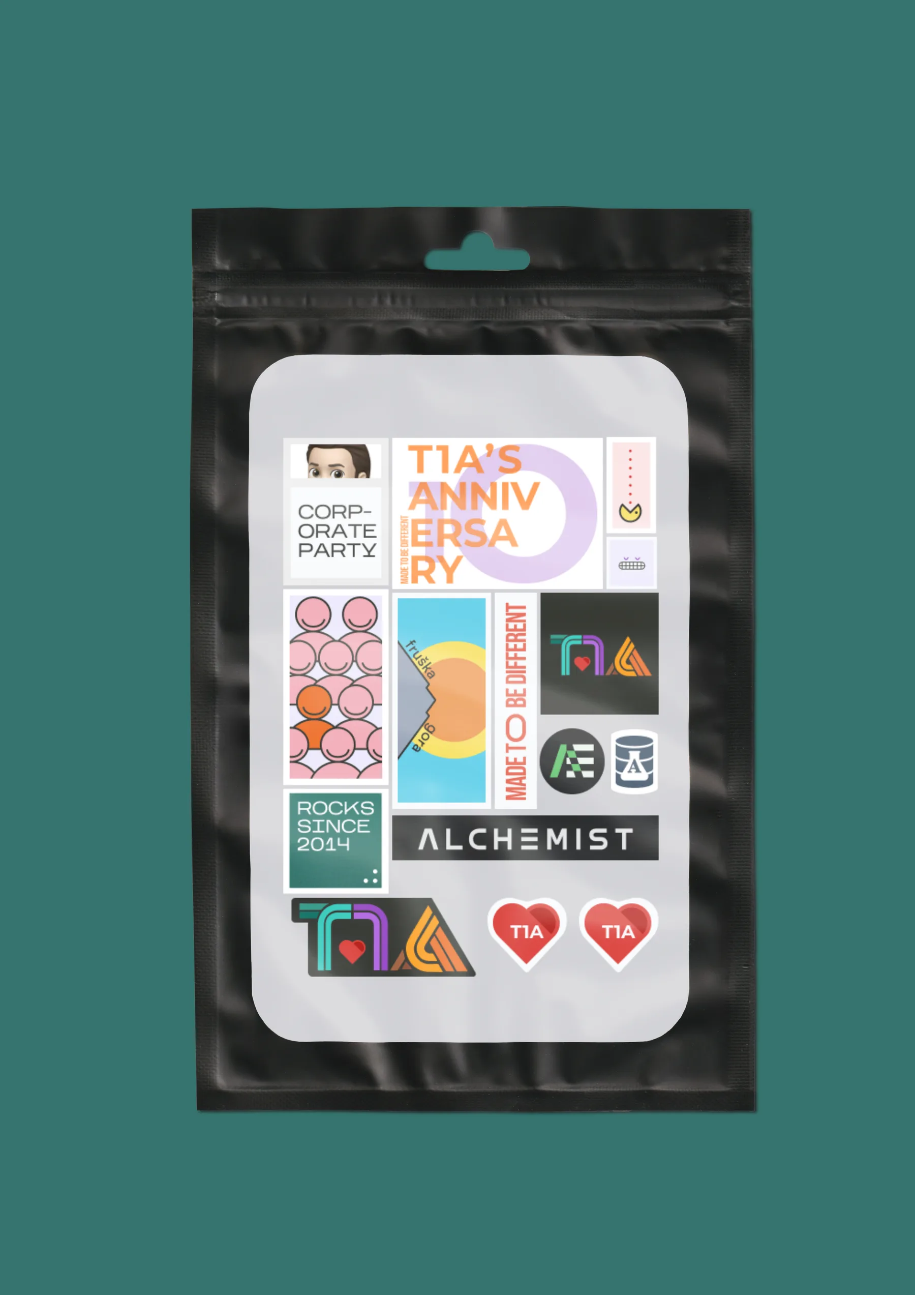 Zip pack with the T1A anniversary sticker set